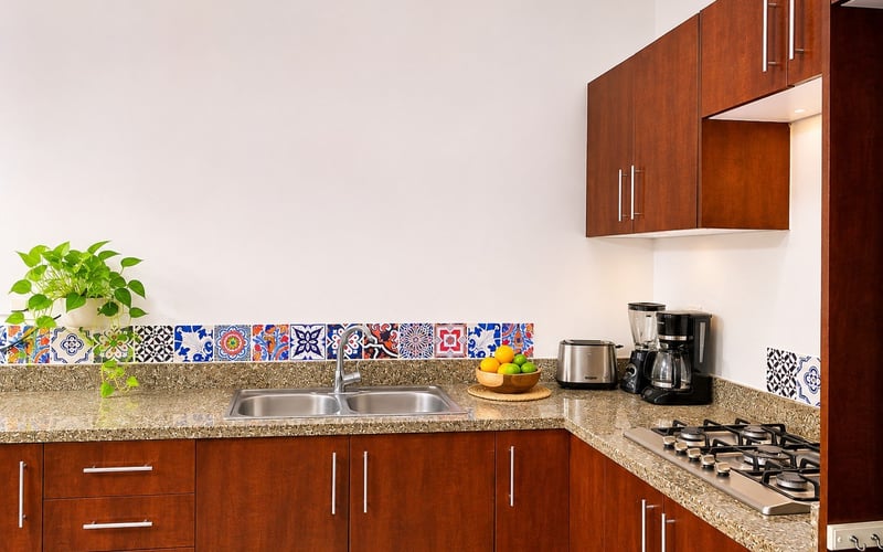 Kitchen with talavera tile backsplash