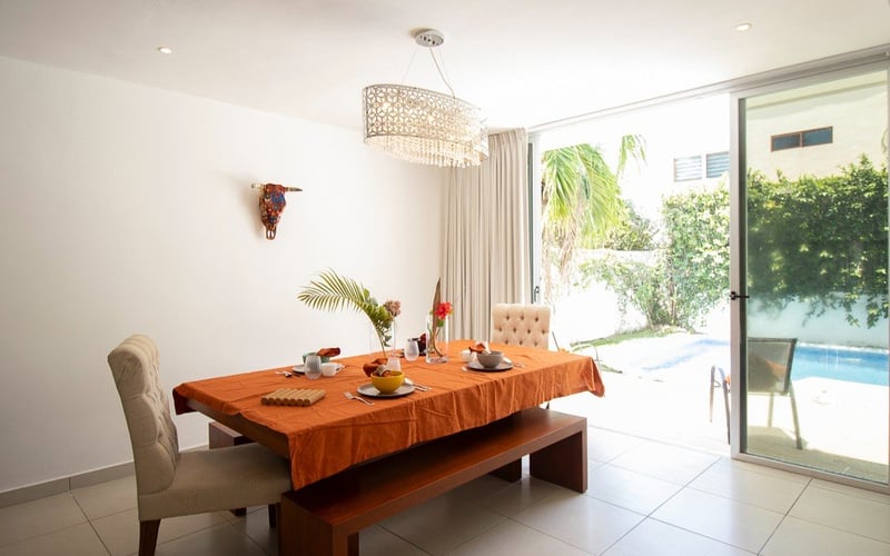 Dining area with pool view